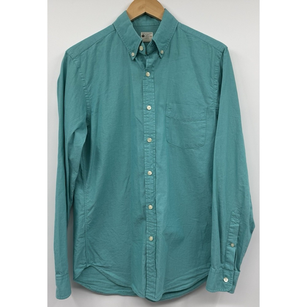 J Crew Men's Sunwashed Oxford Long Sleeve Button Down Shirt SZ SM Teal Green EUC